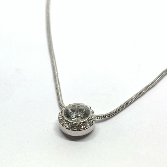 Swarovski Signed Swan Round Clear Crystal Slide Pendant Silver Tone Necklace - Picture 2 of 5